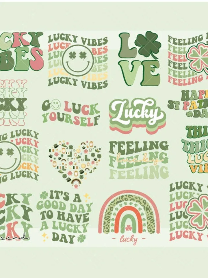 St. Patrick's Day SVG Bundle, St Patrick's Day Quotes, Retro Groovy Wavy, Rainbow svg, Lucky SVG, St Patricks Rainbow, Shamrock,Cut File