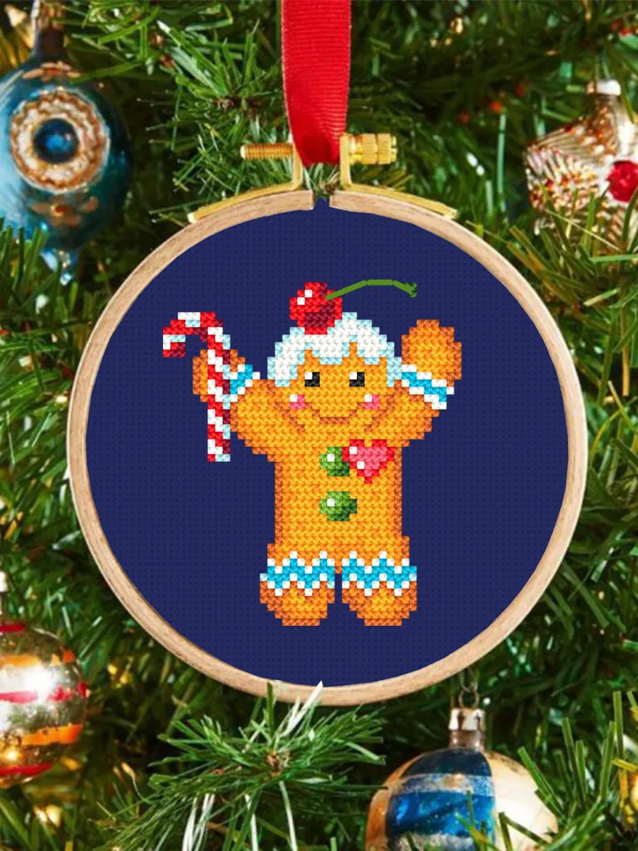 Small Christmas cross stitch pattern download PDF Funny gingerbread man cross stitch Christmas pattern digital Winter holiday embroidery #N8