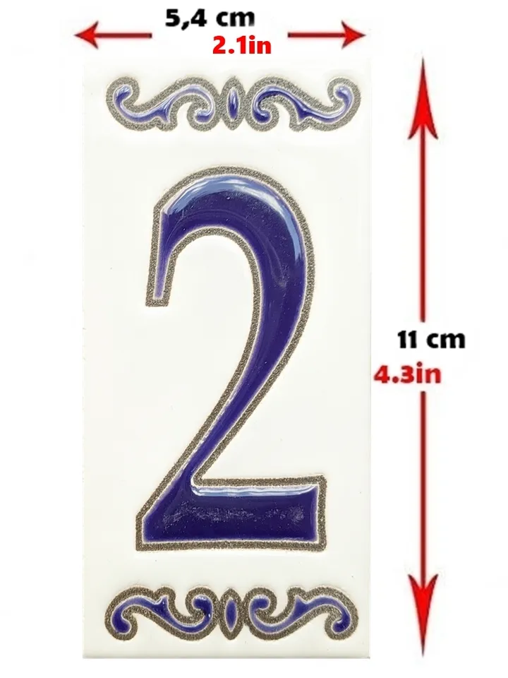 Ceramic letters and numbers 11cm (4.3") for the wall - Hand-glazed in Spain - "AZUL-CLASICA" models - Ceramic letters number -