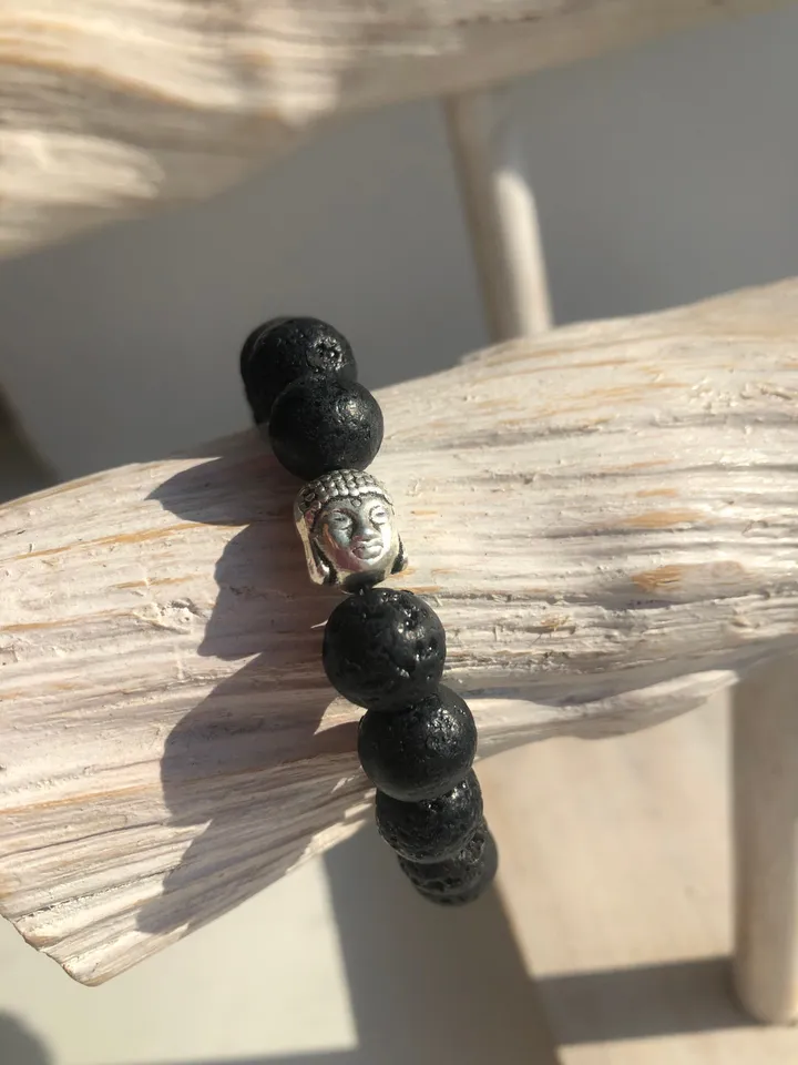 LAVA Bead Bracelet | Essential Oil Diffuser Bracelet Stretch Aromatherapy Jewelry | Gift for her | Buddha Bracelet | Black Gemstone Jewerly