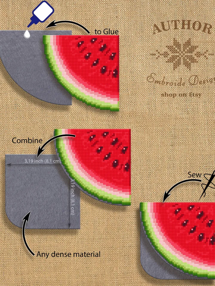 Corner bookmark cross stitch pattern PDF download Watermelon slice cross stitch chart Fruit bookmark corner digital PDF Vegetable food #B239