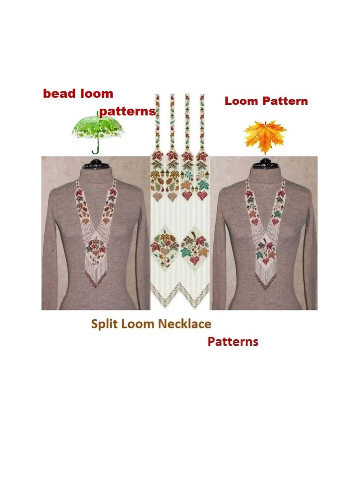 Bead loom patterns, schemes for a Gerdan-Split-Loom Necklace, Beading Loom only Pattern, Instant Download, PDF