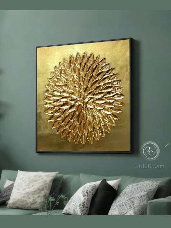 Gold Petals Abstract Wall Art Original Painting Metallic Textured artwork Gold Leaf Wall Art Modern wall decor