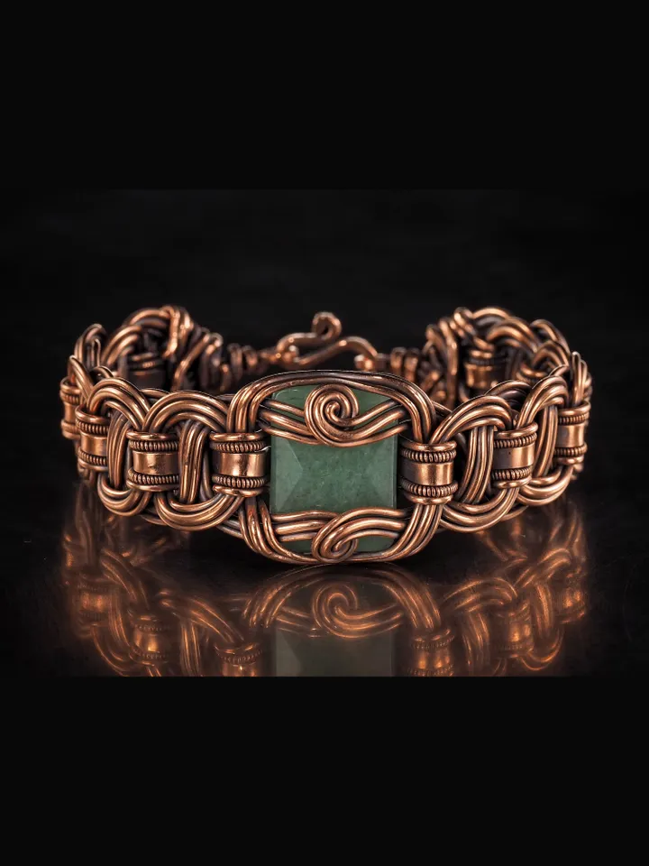Copper wire wrapped chalcedony bracelet Unique woven copper wire bangle