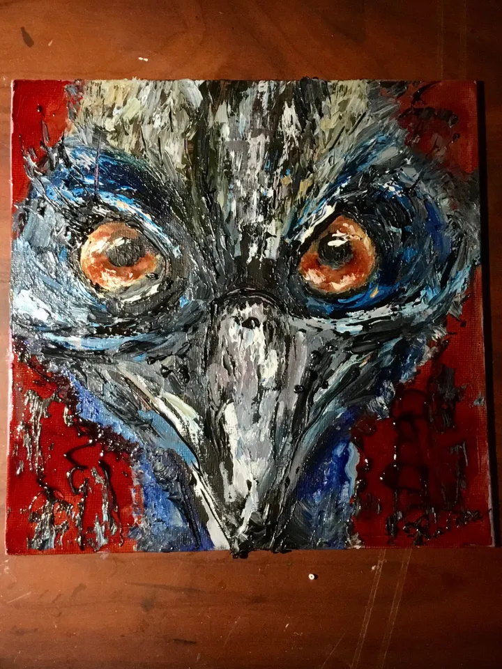 Cassowary bird, original mix media oil painting on canvas board,agressive exotic birds wall art, handmade mix media art home decoration