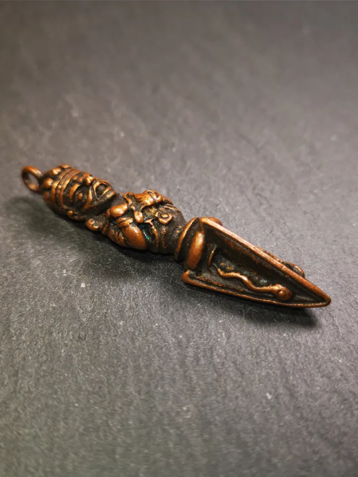 Gandhanra Antique Tibetan Amulet ,Vajrapani Phurba,Kila(Dorje Phurba) , Trantic Buddhism Ritual Implement Pendant,Made of Copper,2.36"