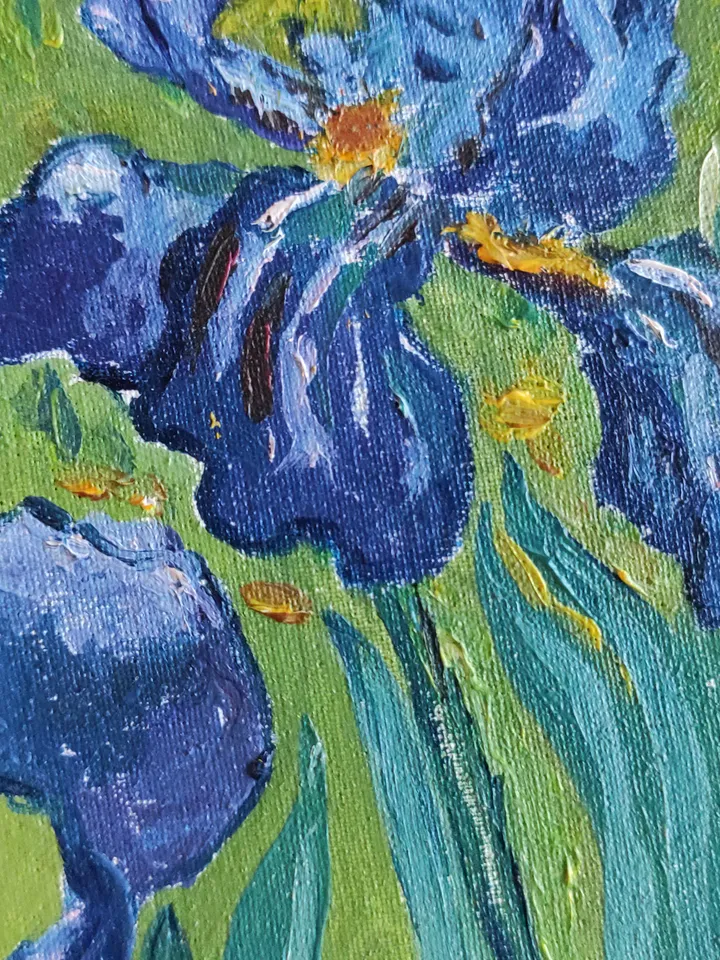 Irises in the garden flowers miniature oil painting