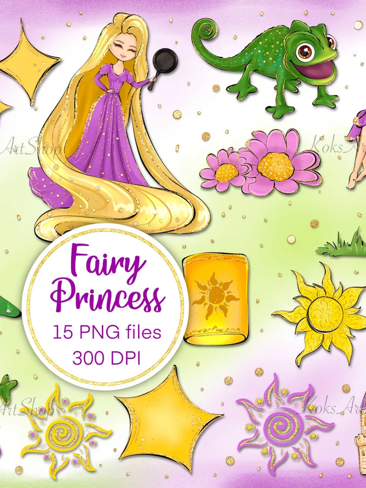 Tangled Princess PNG clipart, Tower princess, Blondie princess, Long hair princess, Chameleon fairy png clipart