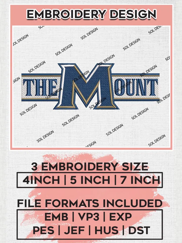 The Mount Football Team Logo Embroidery Design Files, NCAA Mount St Marys Mountaineers Machine Embroidery, NCAA Teams, Game Day, 3 sizes, NCAA Machine embroidery designs, Digital Download