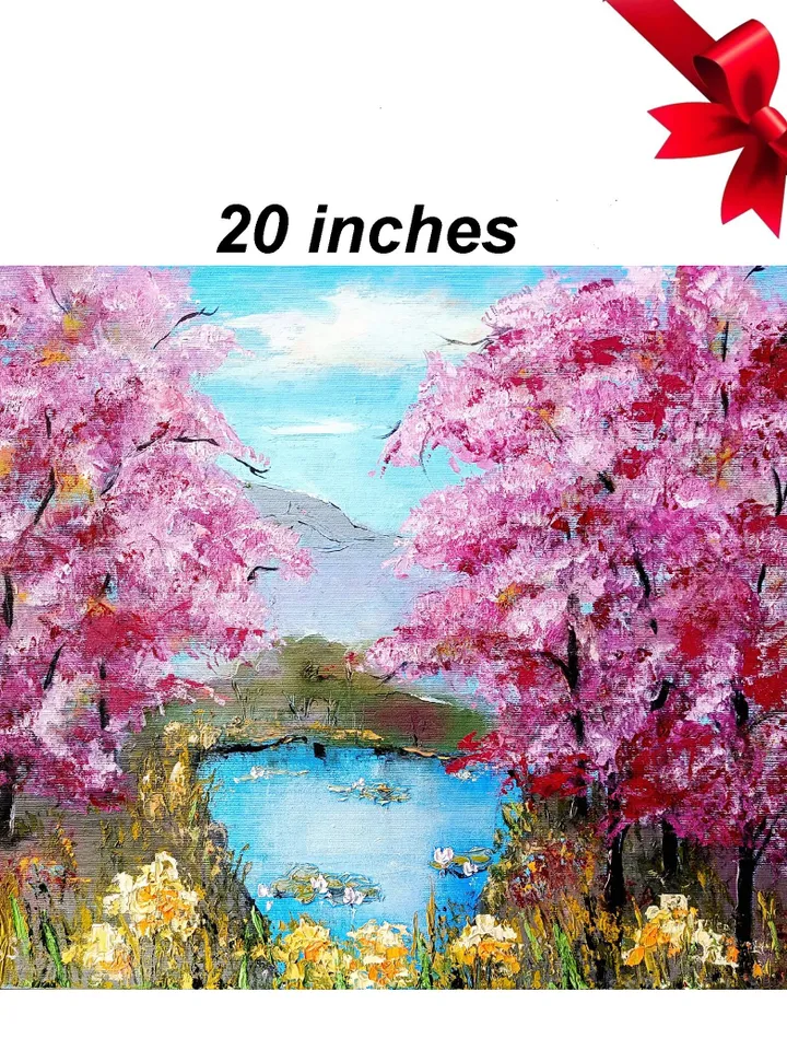 Sakura Painting Pink Blooming Original Art  16 x 20 impasto Oil Painting Japan Garden Painting Floral Wall Art Flower Oil Art Trees Artwork
