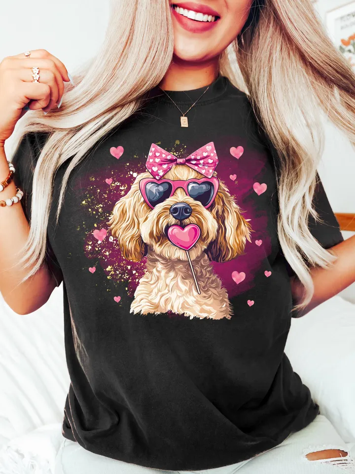 Goldendoodle Coquette PNG Coquette Valentines PNG Doodle Mom Coquette PNG Goldendoodle Sublimation Shirt Design Pink Dog Coquette Bow