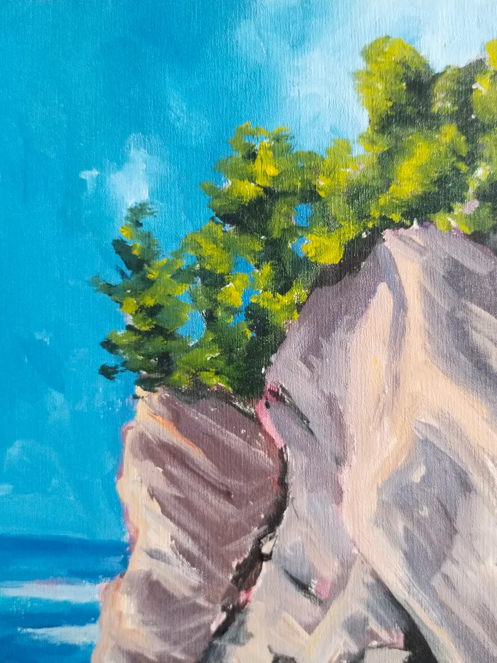 Seascape oil painting Seaside rocks in turquoise water Ocean shore Wall art