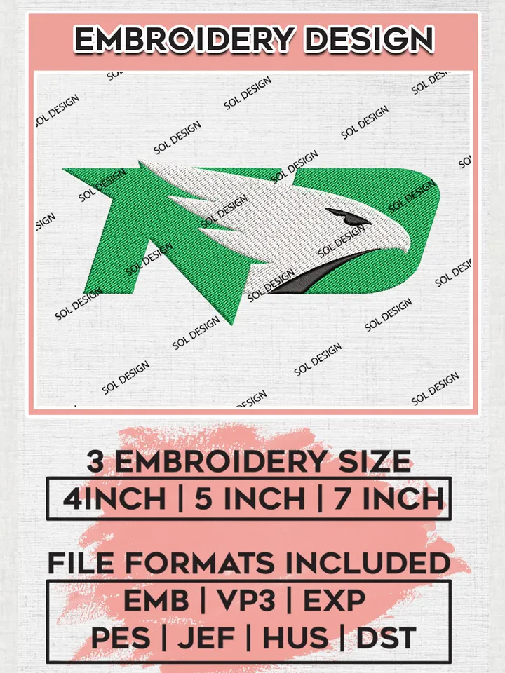 North Dakota Fighting Hawks Logo Machine Embroidery Design, NCAA North Dakota Fighting Hawks Embroidery Design Design files, NCAA Embroidery Designs, NCAA Machine Embroidery Designs, Digital Download