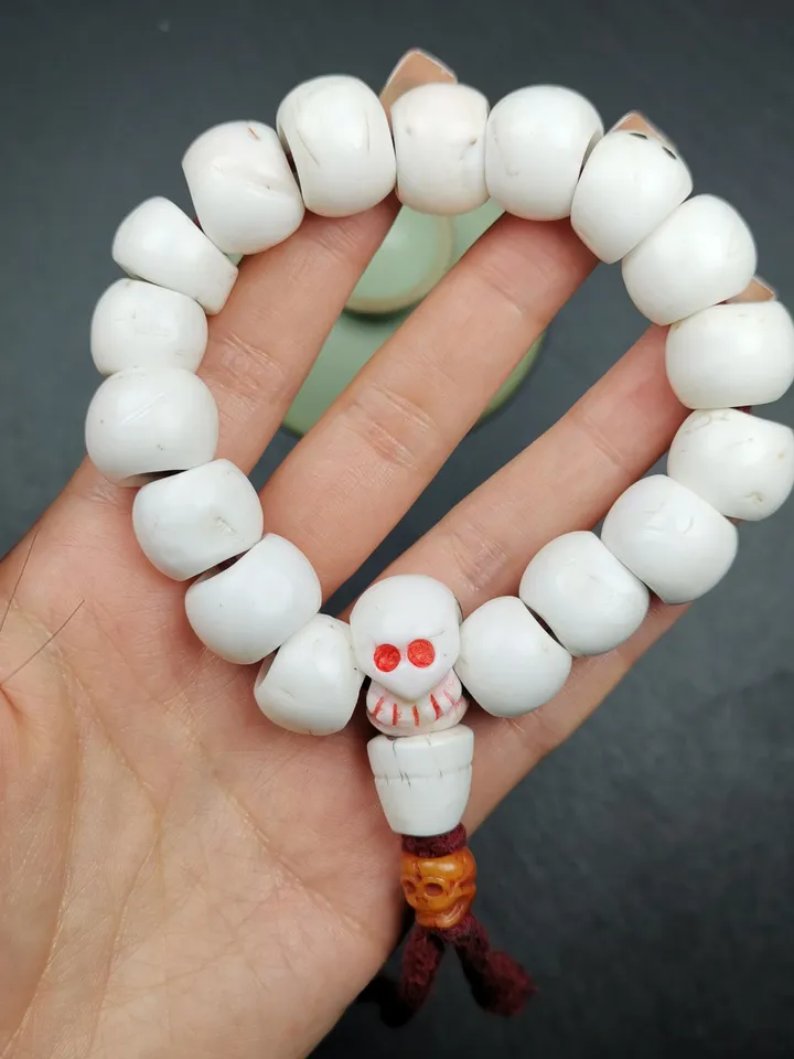 Gandhanra Vintage Tibetan Conch Shell Wrist Mala | 16mm Shankha Shell Prayer Beads Bracelet for Meditation and Spiritual Practice