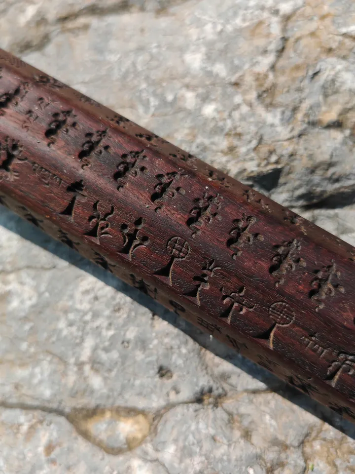 Gandhanra Antique Tibetan Buddhist Zanpar Wooden Mold Stick,Dharma Ritual Plate,Intricately Carved Esoteric Ritual Objects and protectors