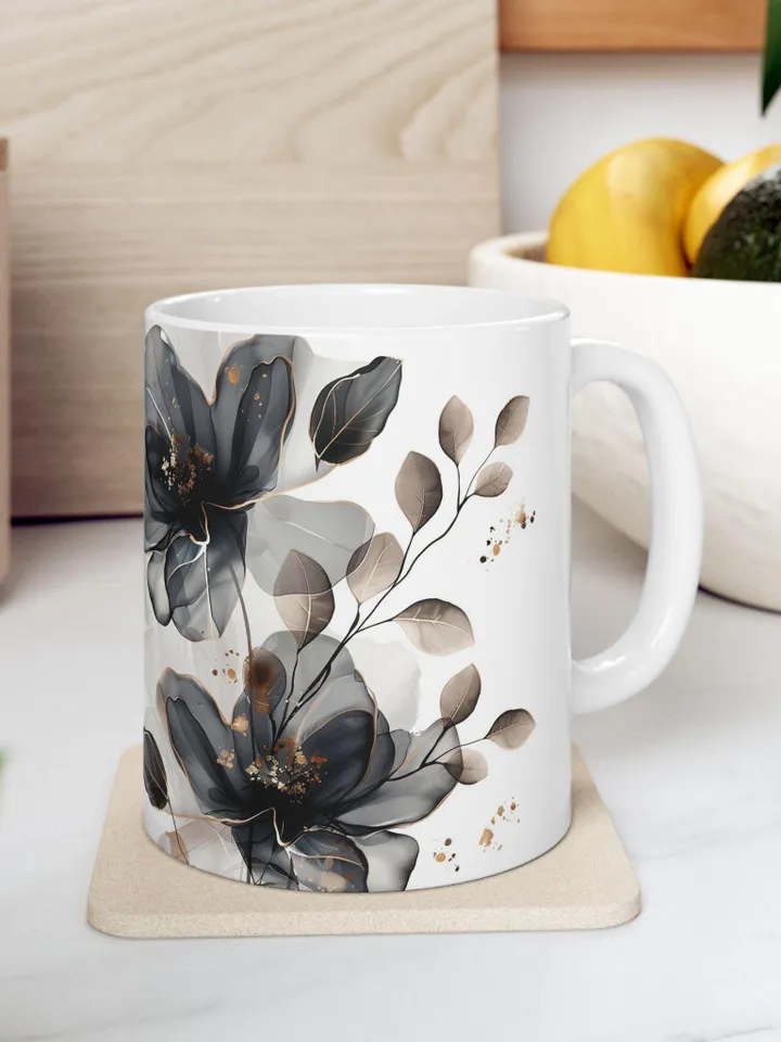 Ceramic Floral Mug, Coffee Lover Gift, Home Decor, Tea Cup, Chic Kitchen Accessory, Mother's Day Gift
