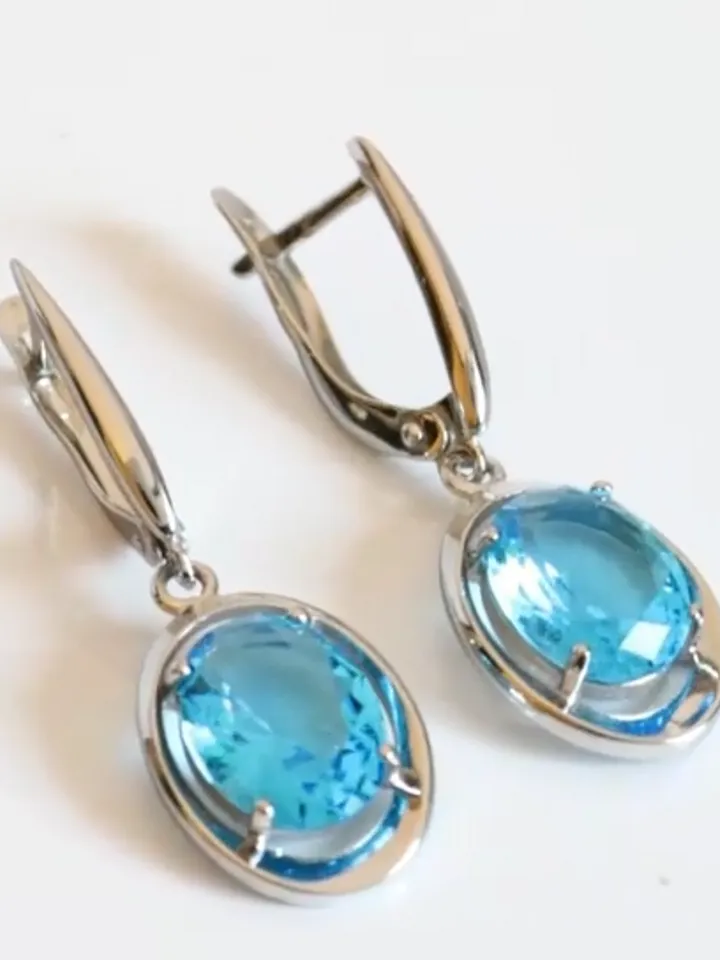 Earrings 925 silver with large topaz