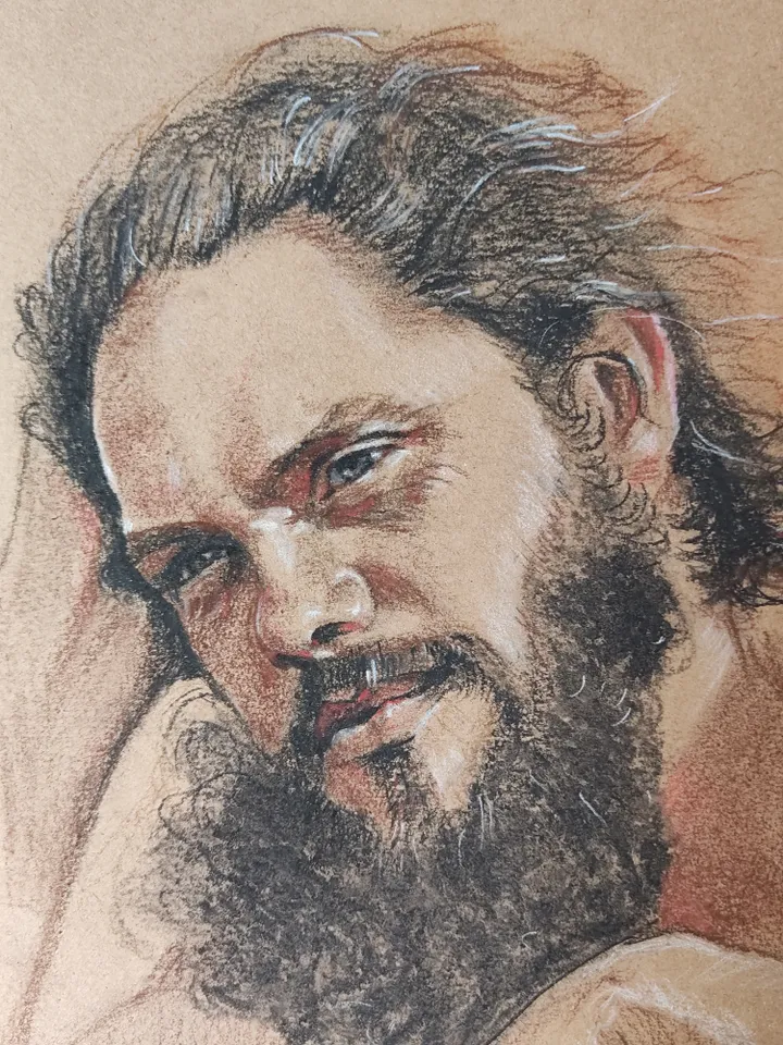 Portrait Of A Thoughtful Man. Original soft pastel painting.