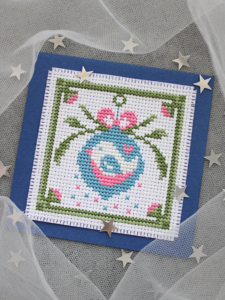 Cross stitch pattern Christmas ball, easy chart PDF, holiday card idea