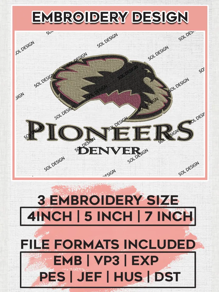 Denver Pioneers Team Mascot Logo Embroidery Design Files, NCAA Denver Pioneers Machine Embroidery, NCAA Teams, Game Day, 3 sizes, NCAA Machine embroidery designs, Digital Download