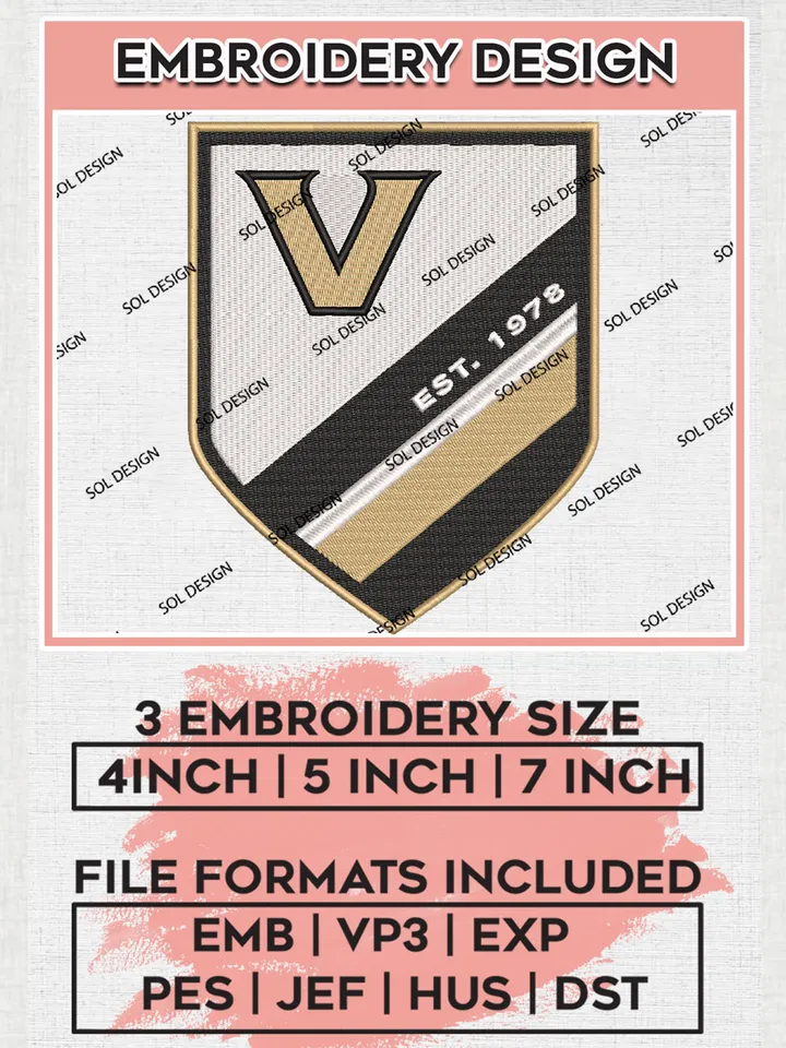 NCAA Vanderbilt Commodores Team Flag Est 1987 Logo Embroidery Design Files, NCAA Vanderbilt Commodores Machine Embroidery, NCAA Teams, 3 sizes, NCAA Machine embroidery designs, Digital Download