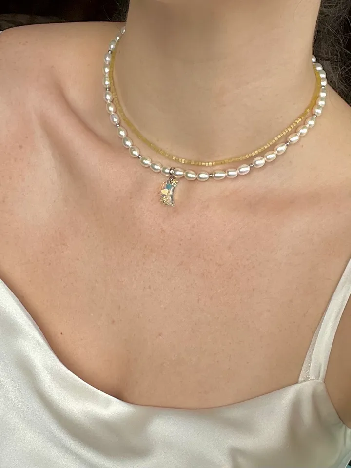 Pearl Jewelry Set Necklace Bracelet Earrings Swarovski pendant CRYSTAL SKY