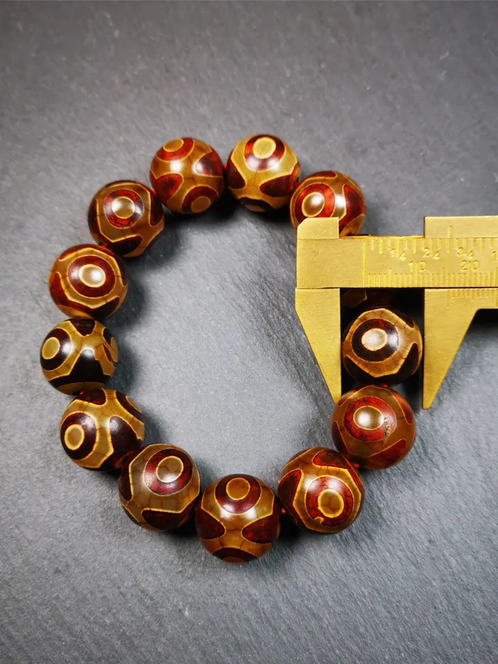 Gandhanra Handmade Tibetan 3 Eyes Dzi Bead Bracelet,Diameter 0.63", Circumference 7.5"