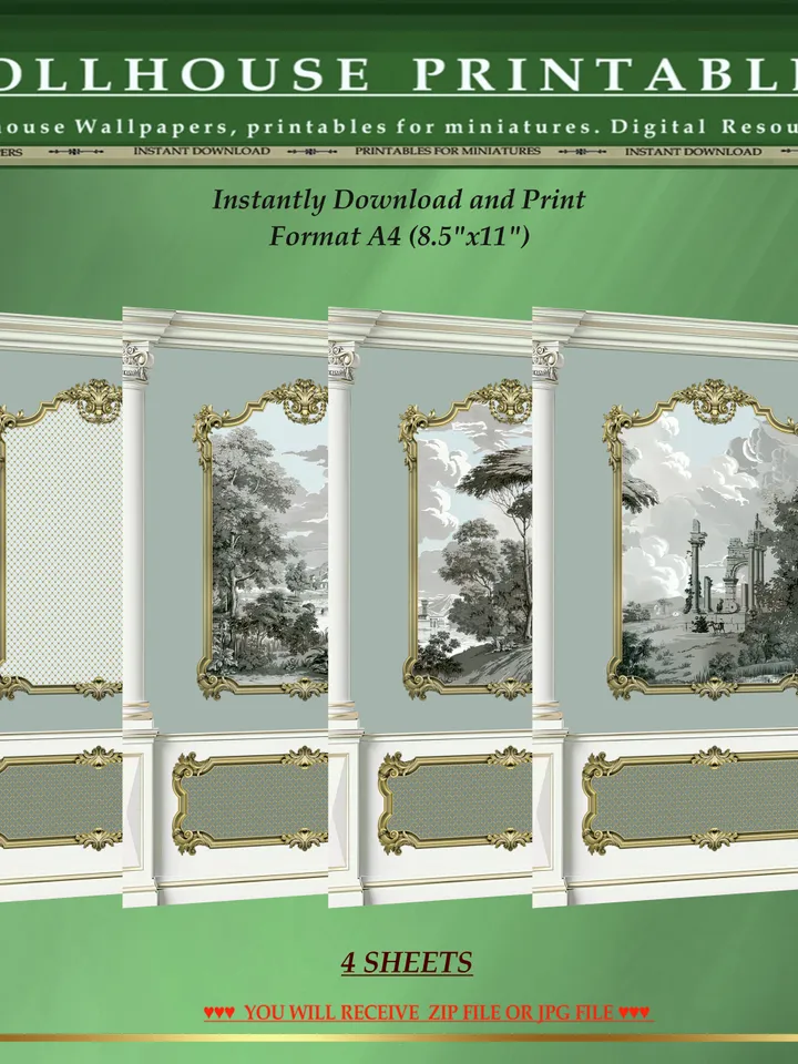 Wallpapers- Set 17-v3 | Printables for Dollhouses and Unique Miniature Projects | Digital Downloads | in Scale 1/12th