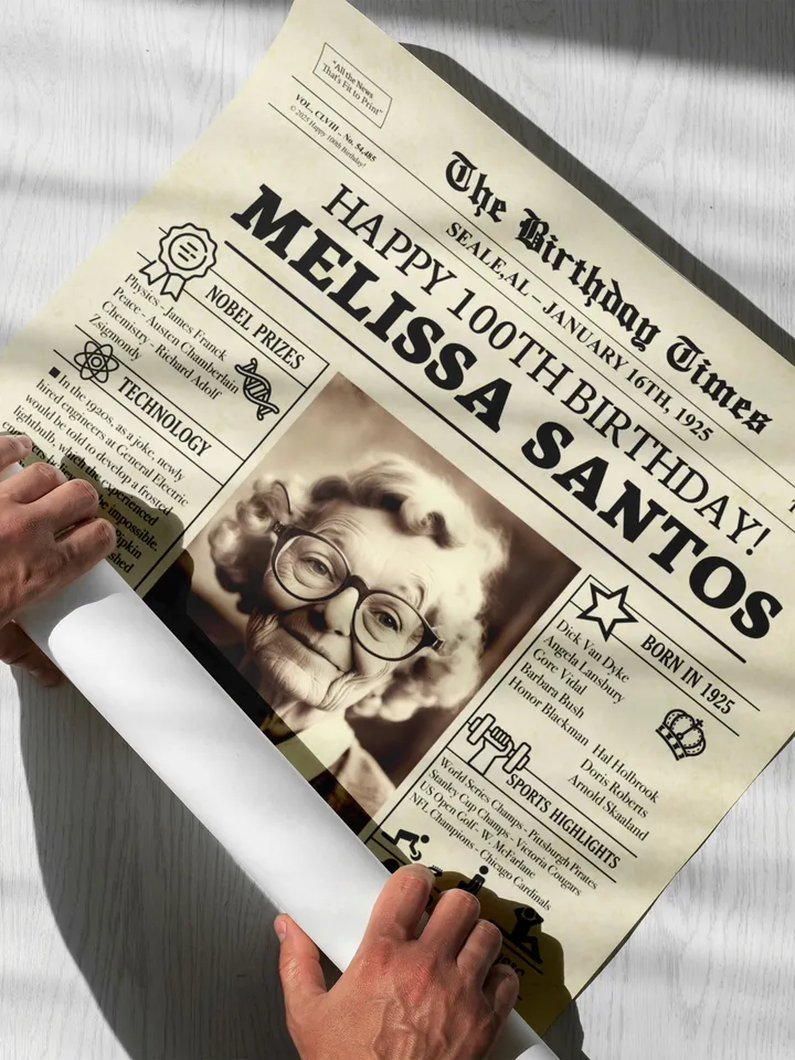 100th Birthday Newspaper Poster - Personalized Gift for Men or Women | Born in 1925 | Vintage 1925 Facts, Decor & Celebration Keepsake