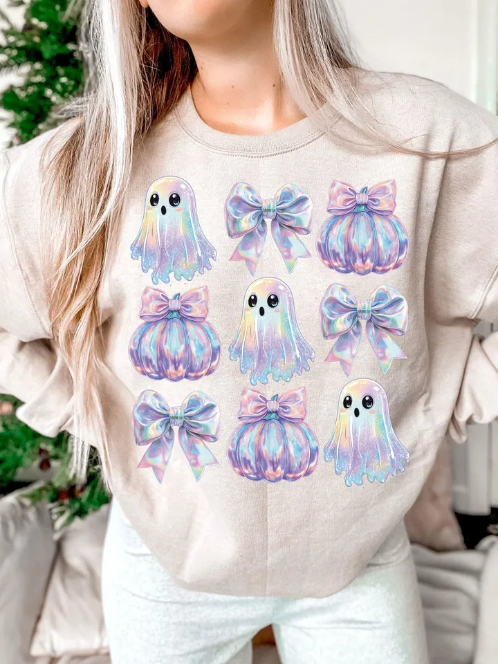Retro Disco Iridescent Ghost Sublimation PNG Cute Disco Ghost PNG Retro Cute Ghost PNG Glitter Ghost Adorable Ghost Png Spooky Vibes Png