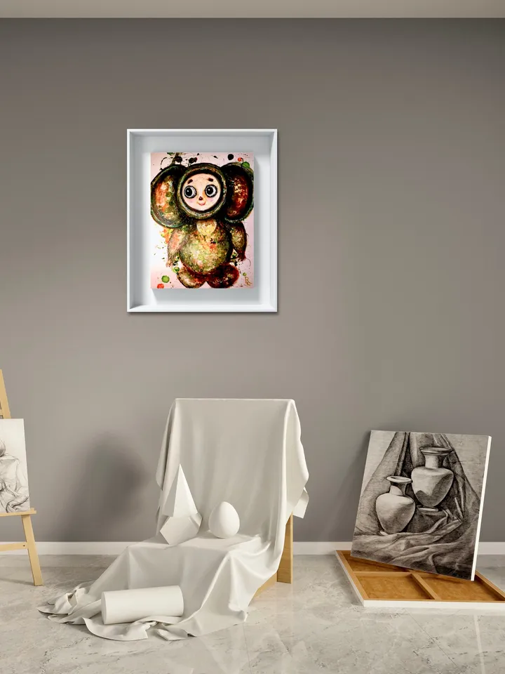 Cheburashka Toddler Short Sleeve Tee made with my original cheburashka painting,kids special gift,unique design handmade toddler shirt