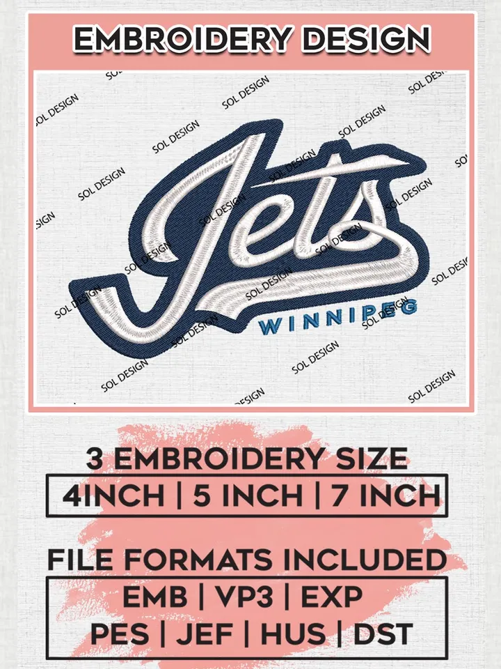 NHL Jets Team Word Logo Embroidery Designs, NHL Winnipeg Jets Team Logo Embroidery, NHL Embroidery Designs, NHL Machine Embroidery Designs, Digital Download
