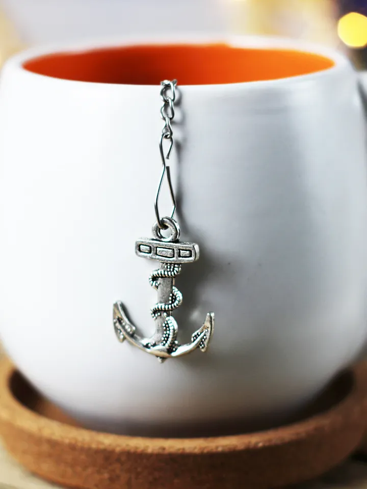 Anchor tea ball infuser for herbal tea, Tea infuser with nautical charm, Tea Strainer anchor pendant, loose leaf tea