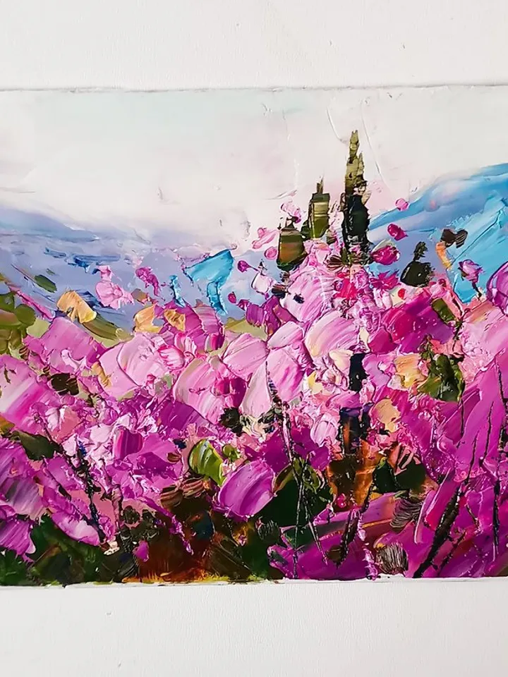 Sakura Painting Original Art Small Impasto Oil Painting Floral Artwork 微型油画 掛畫