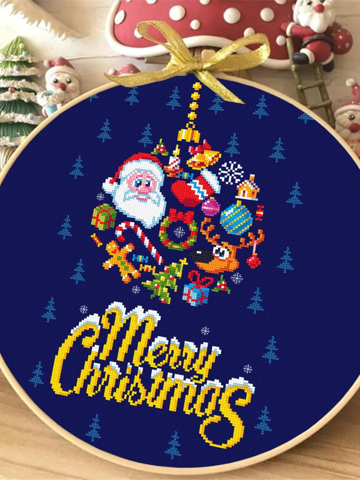 Merry Christmas cross stitch pattern PDF download Christmas ball cross stitch chart, Christmas pattern digital PDF, Santa cross stitch #N16
