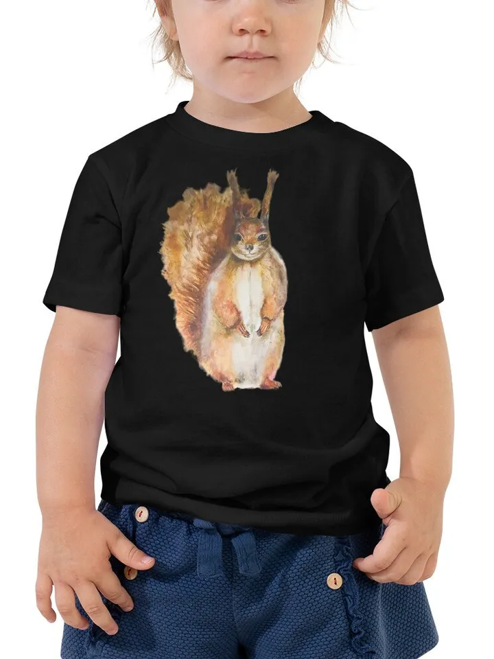 Squirrel Toddler Short Sleeve Tee ,made with my original squirrel watercolor painting,unique handmade gift for children