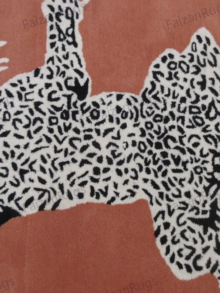Rugs Hand Tufted Hand Woven with New Zealand Wool in All Regular Size 5x8, 6x9, 8x10, 9x12, Leopard Rugs | Animal Print Rugs | Rust Leopard.