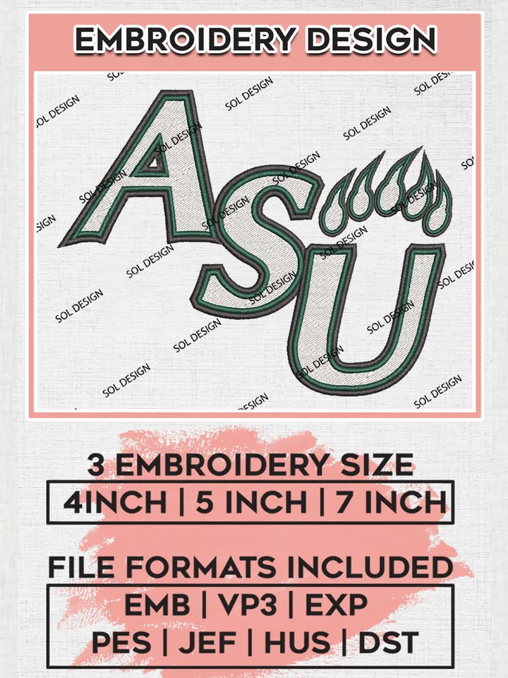NCAA ASU Grizzlies College Team Logo Embroidery Design Files, NCAA Adams State Grizzlies Machine Embroidery, NCAA Teams, 3 sizes, NCAA Machine embroidery designs, Digital Download
