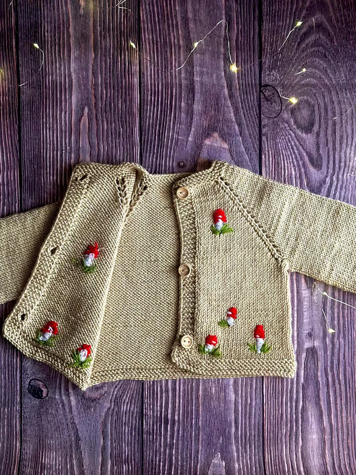 Mushroom Set of 3 PDF Knitting Patterns & Tutorials - Baby Cardigan, Hat and Booties - Beginner-Friendly - eng only