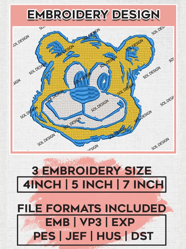 NCAA UCLA Bruins Team Head Mascot Logo Embroidery Design Files, NCAA UCLA Bruins Machine Embroidery, NCAA Teams, 3 sizes, NCAA Machine embroidery designs, Digital Download