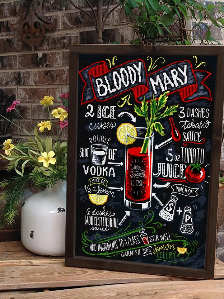 Recipe Bloody Mary cocktail cross stitch pattern PDF download Drink cross stitch chart, Bar decor, Alcohol cocktail pattern digital PDF #F10