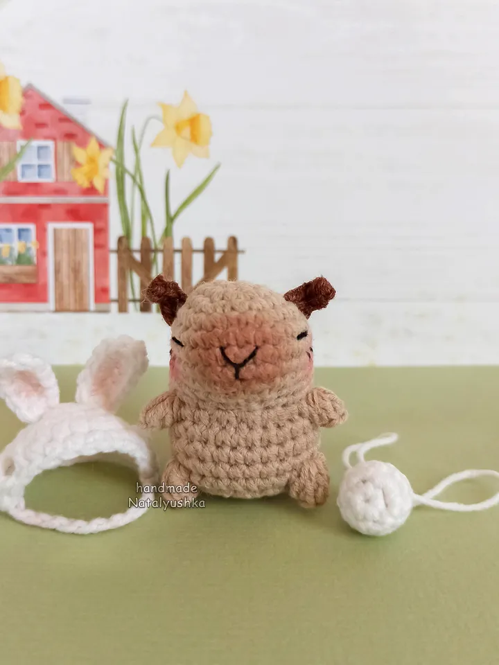 Capybara toy in costume, Capybara Carrot, Capybara Bunny, Crocheted small Capybara, Kawaii.