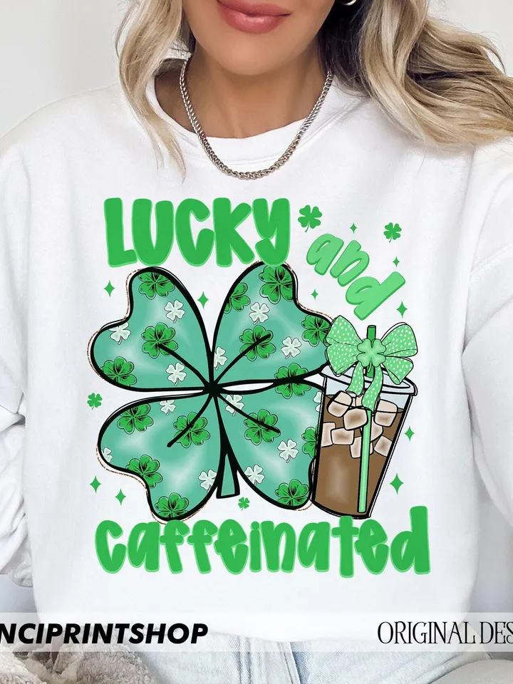 To Be Lucky & Caffeinated PNG, St. Patrick's coffee PNG, St. Patrick's Day png, Lucky Shamrock png, St Patrick's Coquette Bow png, Lucky png