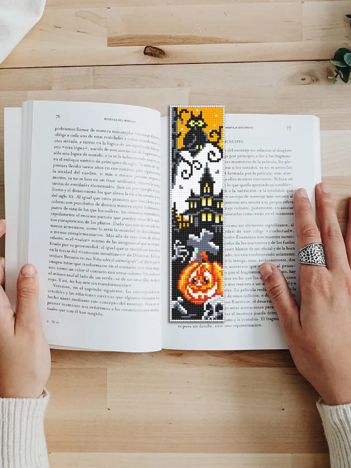 Halloween bookmark cross stitch pattern PDF download Haunted house cross stitch chart, Handmade bookmark pattern digital PDF, Pumpkin #B36