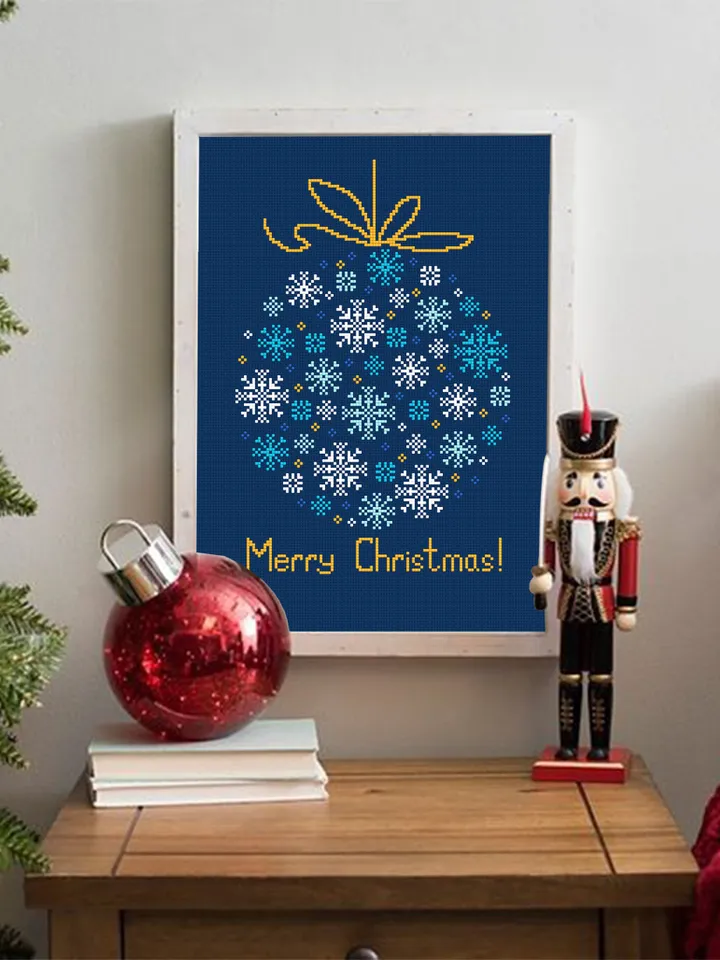 Merry Christmas cross stitch pattern download PDF Snowflake ornament cross stitch chart Christmas pattern digital Holiday embroidery #N45