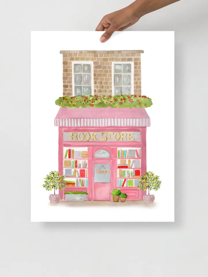 Book Store Watercolor Art  Print, Book Lover Gift, Bookshop Print, Library Art, french Art, Book Shop Art Print, Vintage Painting, Book Art