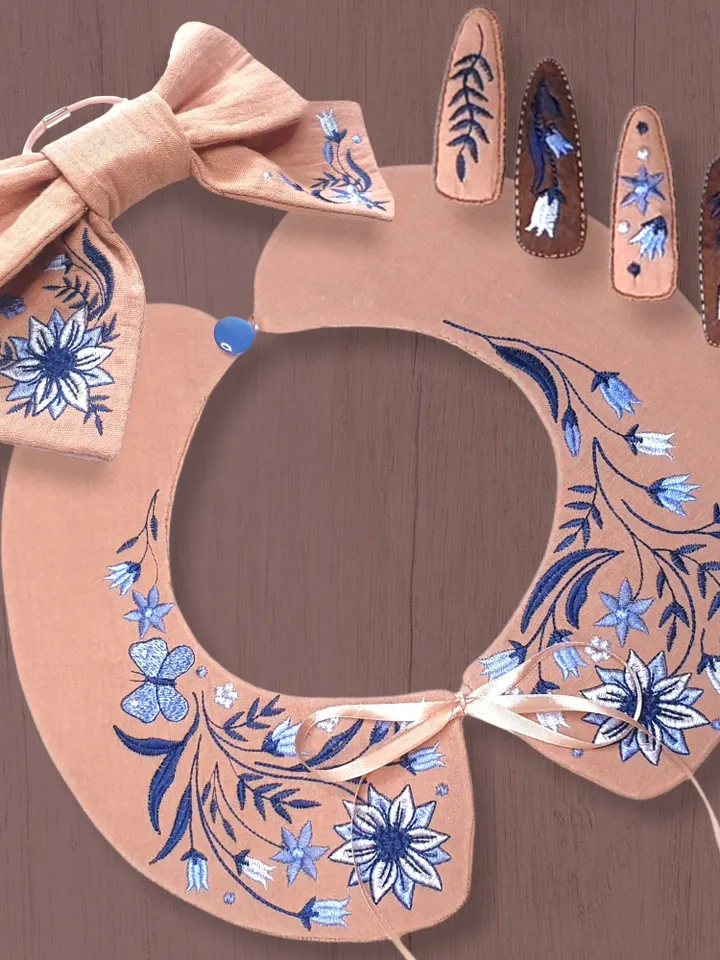 Collar, bow and hairpins in the hoop machine embroidery designs ITH digital embroidery pattern floral embroidery motif