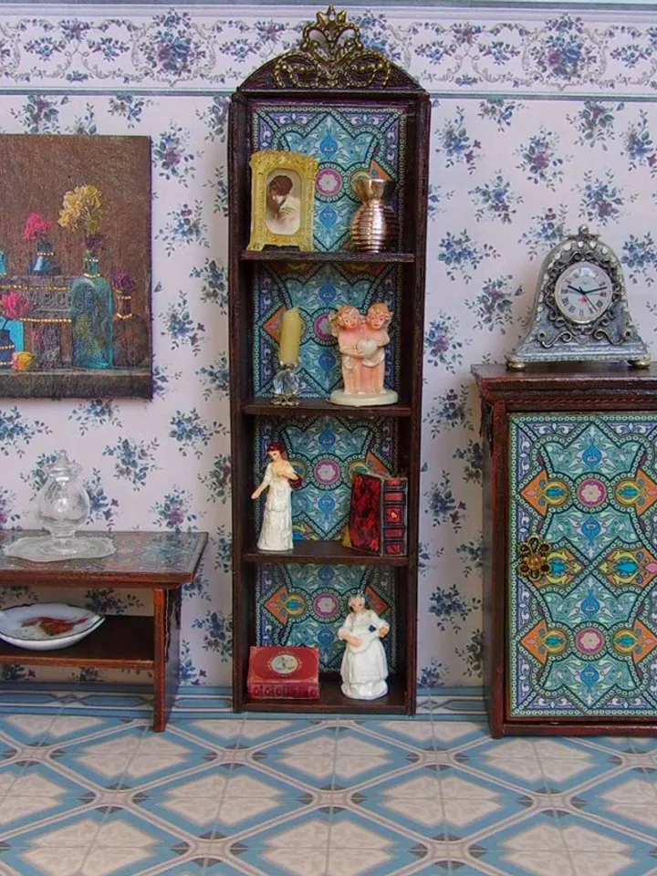 Dollhouse furniture set.1:12 scale. Furniture for a doll's living room. Handmade. Miniature dollhouse. Designer furniture. Shelf, nightstand, coffee table
