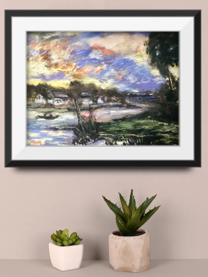 Landscape soft pastel painting on sand paper,original pastel painting wall art,Monet inspired landscape painting,gift,home decoration.