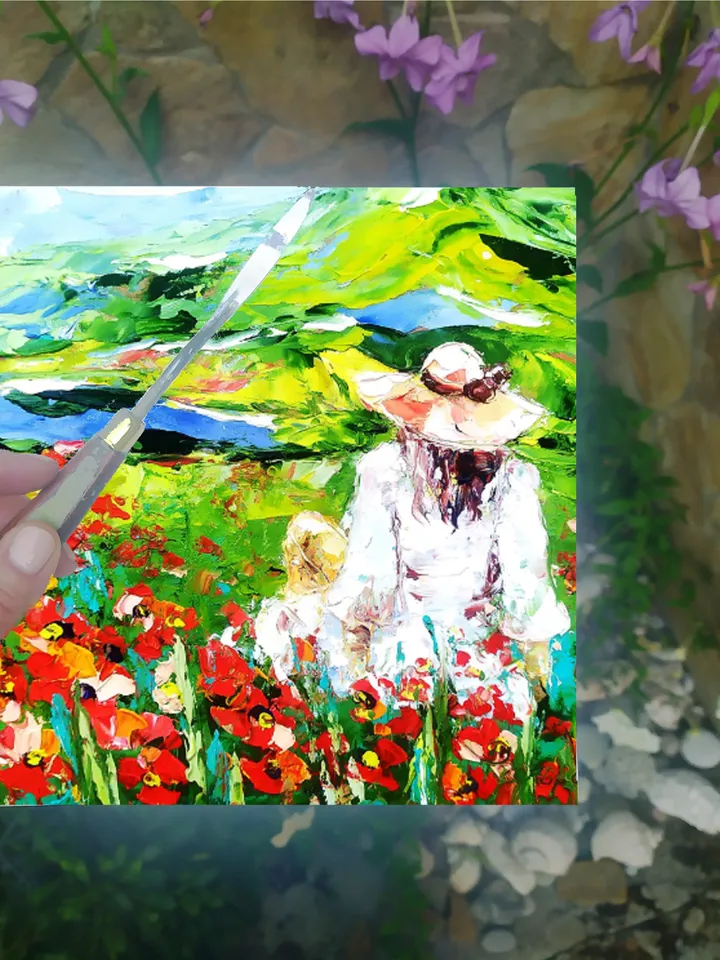California Painting Poppy Original Art Oil Impasto Painting Red Flower Wall Art Girl Italy Small Art 8 х 8